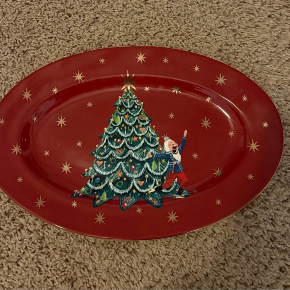 Anthropologie Red and Green Holiday Tree Platter